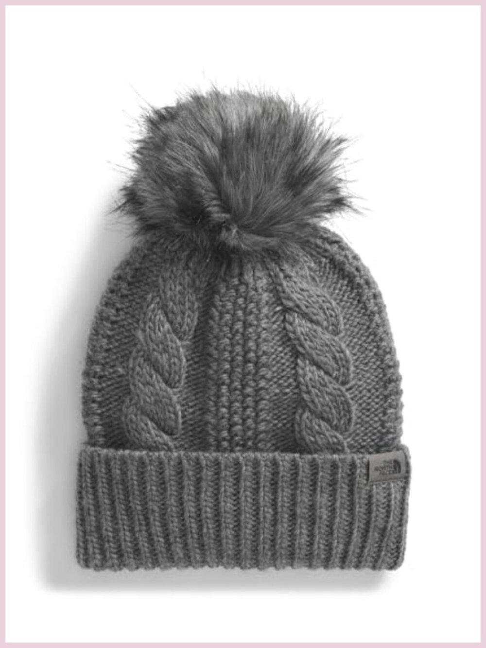 Recycled Polyester Cuffed Winter Beanie with Oversized Faux-Fur Pom & Cable